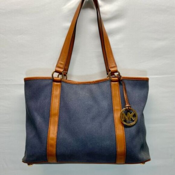Michael Kors Canvas with Leather Trim Oversized Tote Denim & Brown Rare GUC - Picture 15 of 15